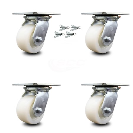 4 Inch Nylon Caster Set With Roller Bearings And Swivel Locks